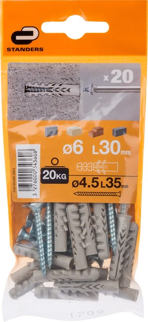 Kołek do materiałów pełnych 6 x 30 mm 20 szt. Standers