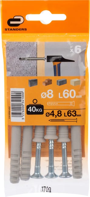 Kołek do szybkiego montażu 8 x 60 mm 6 szt. Standers