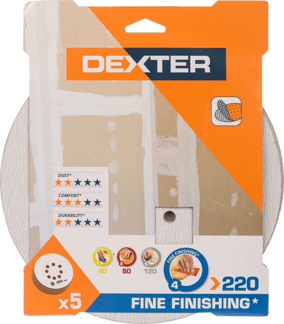 Krążek ścierny 8 OTW P220 225 mm 5 szt. DEXTER