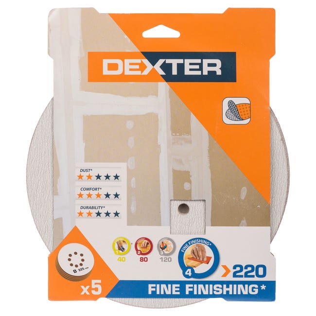 Krążek ścierny 8 OTW P220 225 mm 5 szt. DEXTER