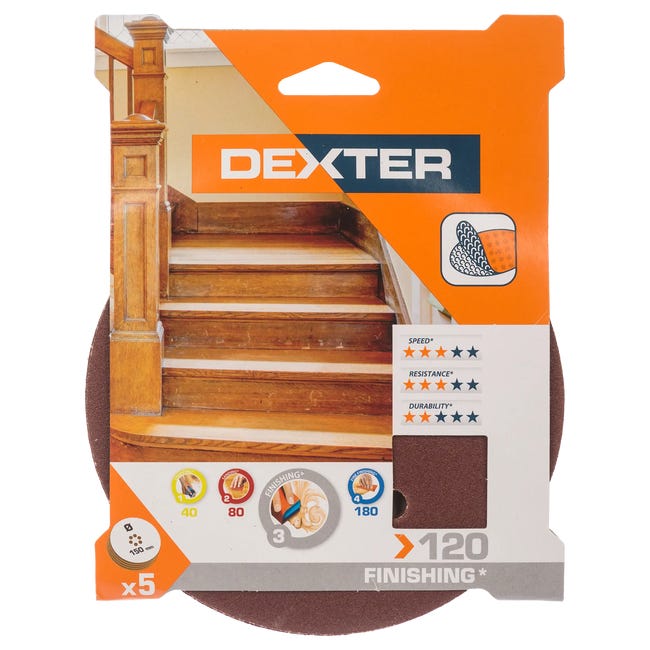 Krążek ścierny NA RZEP 6 OTW P120 150 mm 5 szt. DEXTER