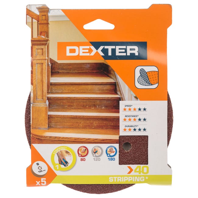 Krążek ścierny NA RZEP 6 OTW P40 150 mm 5 szt. DEXTER