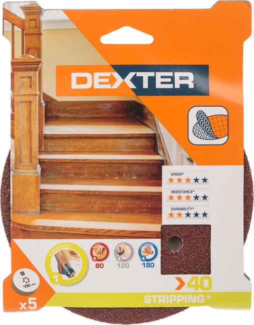 Krążek ścierny NA RZEP 6 OTW P40 150 mm 5 szt. DEXTER