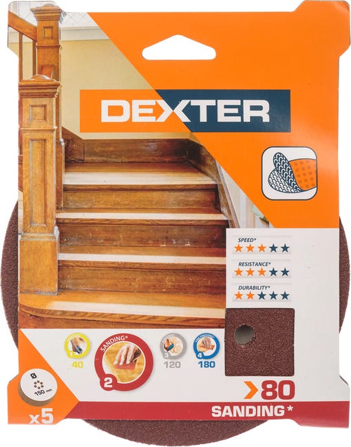 Krążek ścierny NA RZEP 6 OTW P80 150 mm DEXTER