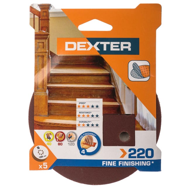 Krążek ścierny NA RZEP 8 OTW P220 125 mm DEXTER