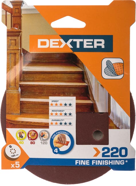 Krążek ścierny NA RZEP 8 OTW P220 125 mm DEXTER