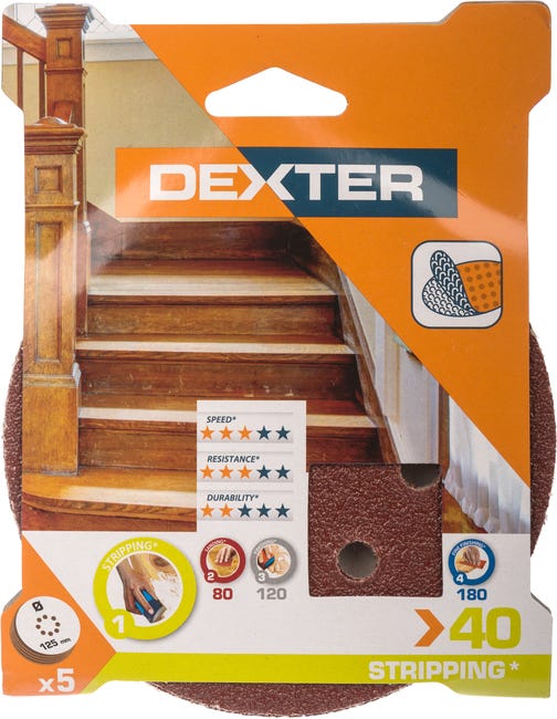 Krążek ścierny NA RZEP 8 OTW P40 125 mm 5 szt. DEXTER