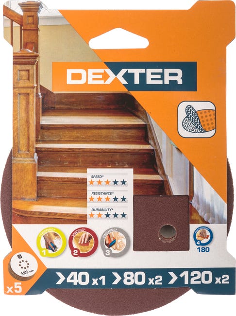 Krążek ścierny NA RZEP 8 OTW P40/80/120 125 mm DEXTER