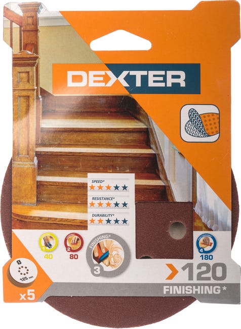 Krążek ścierny NA RZEP 8 OTWORÓW P120 5 szt. DEXTER