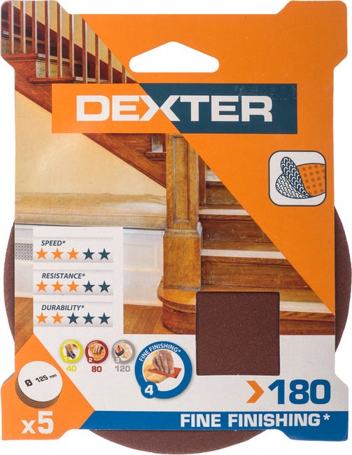 Krążek ścierny NA RZEP P180 125 mm 5 szt. DEXTER