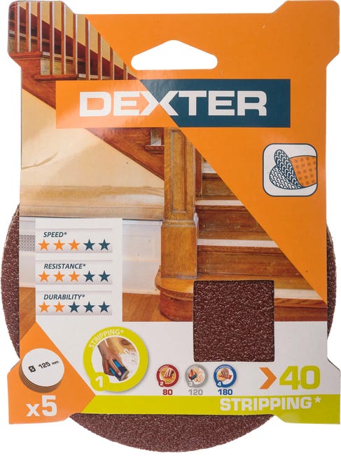 Krążek ścierny NA RZEP P40 125 mm 5 szt. DEXTER