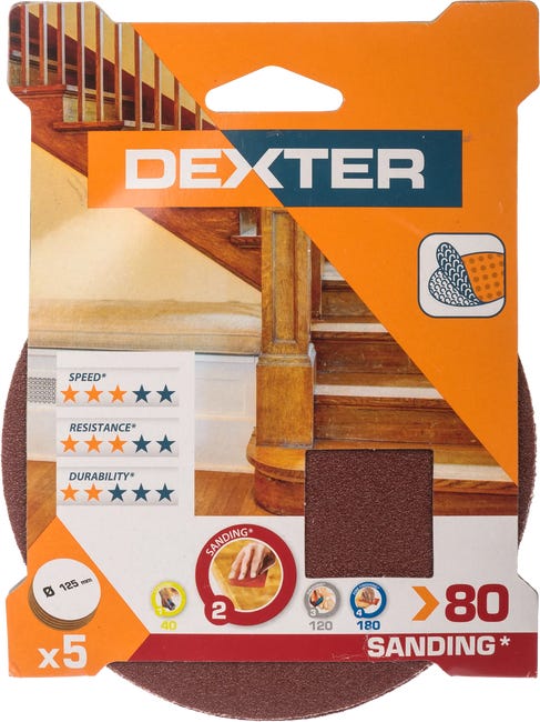 Krążek ścierny NA RZEP P80 125 mm 5 szt. DEXTER