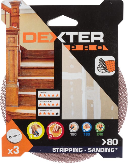 Krążek ścierny siatka P80 125 mm 3 szt. Dexter Pro Pro