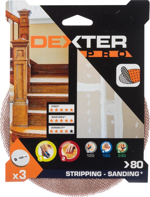Krążek ścierny siatka rzep P80 150 mm 3 szt. Dexter Pro