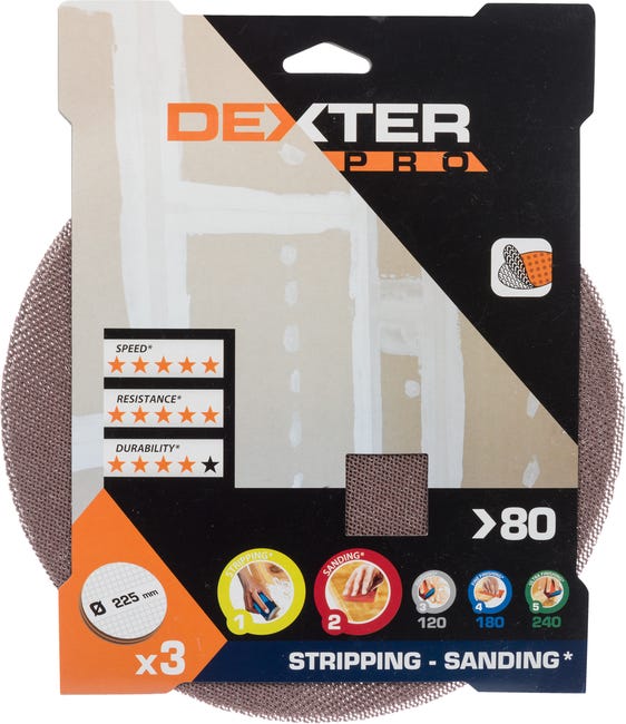 Krążek ścierny siatka rzep P80 225 mm 3 szt. Dexter Pro