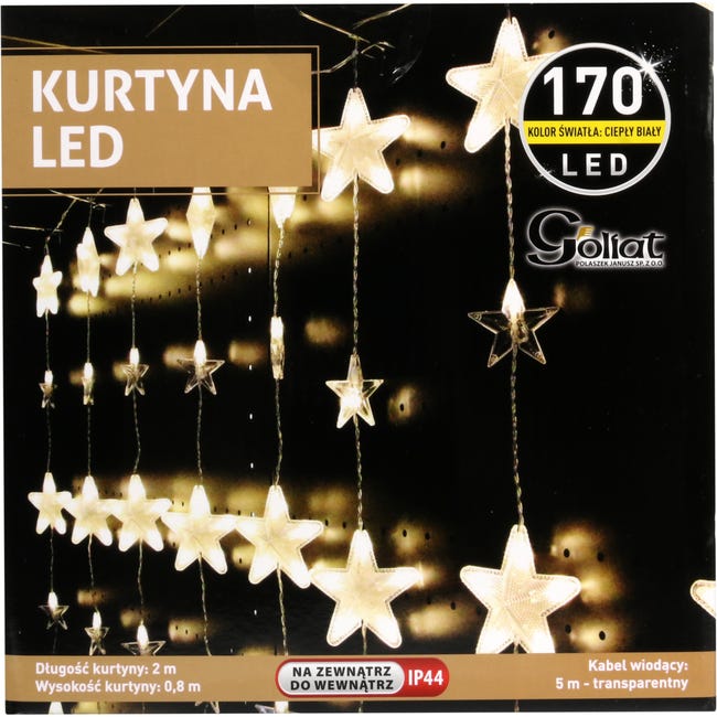 Kurtyna zewnętrzna gwiazdki 2x0,8m 170 LED ciepła biel