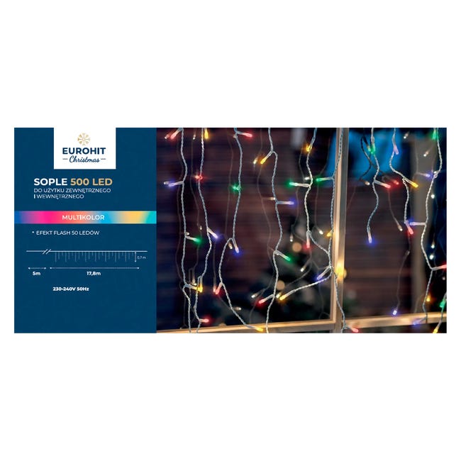 Kurtyna świetlna 500cm 500 LED 8 funkcji multikolor