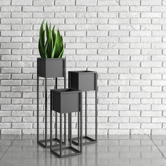 Kwietnik osłonka stojak Nantes 23x23x60 cm metalowy czarny loft