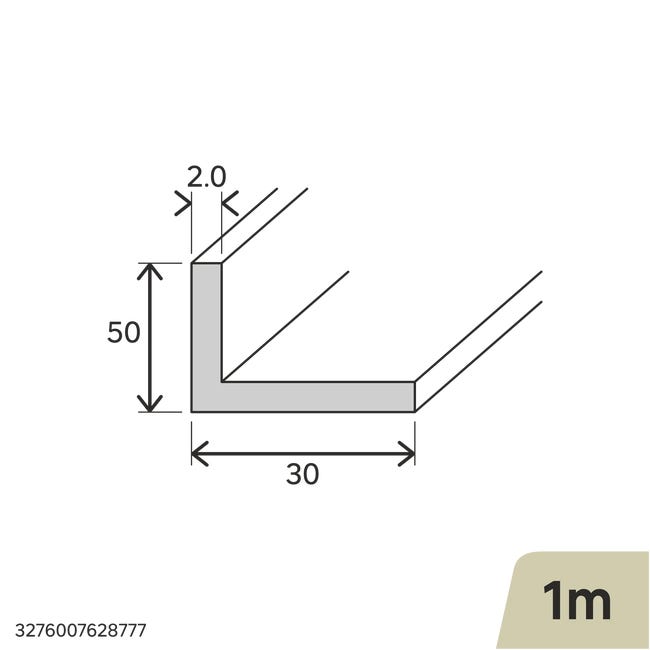 Kątownik aluminiowy 1m 50x30x2 mm surowy srebrny Standers