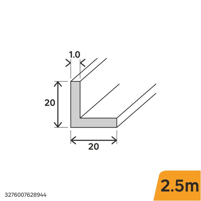 Kątownik aluminiowy 2.5m 20x20x1 mm nikiel Standers