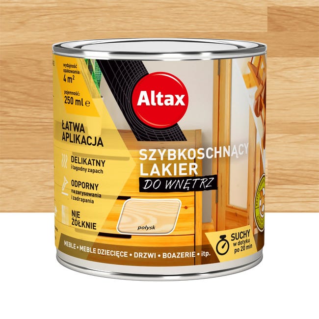 Lakier SZYBKOSCHNĄCY DO WNĘTRZ 0.25 l Bezbarwny Połysk ALTAX