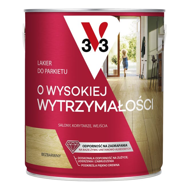 Lakier do parkietu O WYSOKIEJ WYTRZYMAŁOŚCI 2.5 l Bezbarwny Satyna V33