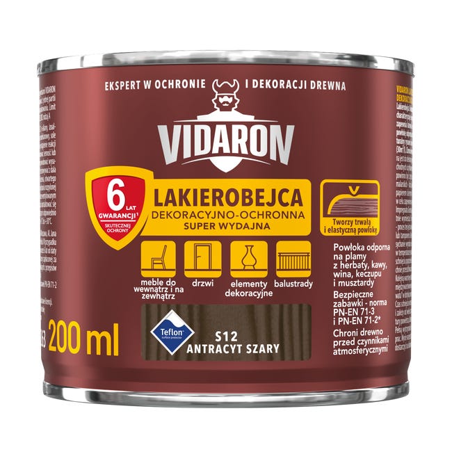Lakierobejca do drewna OCHRONNO – DEKORACYJNA 0.2 l Antracyt szary VIDARON
