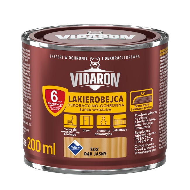 Lakierobejca do drewna OCHRONNO – DEKORACYJNA 0.2 l Dąb jasny VIDARON