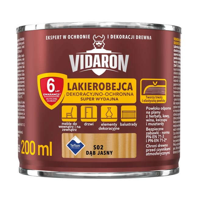 Lakierobejca do drewna OCHRONNO – DEKORACYJNA 0.2 l Dąb jasny VIDARON