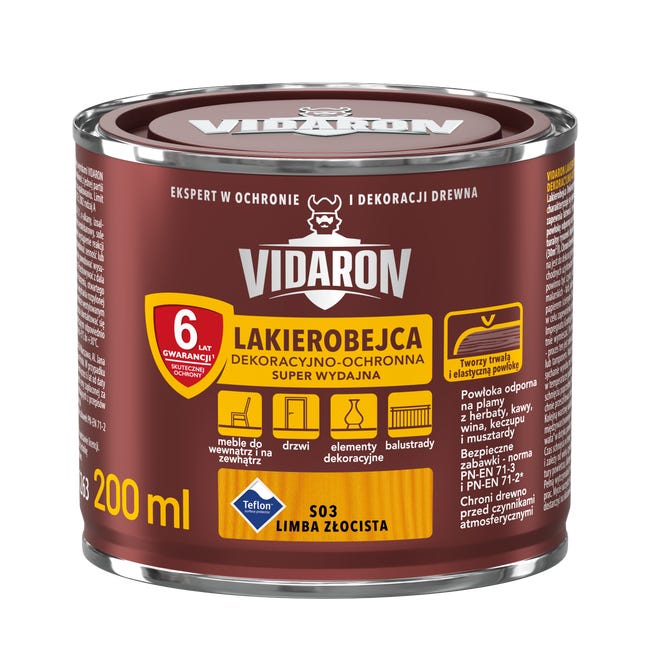 Lakierobejca do drewna OCHRONNO – DEKORACYJNA 0.2 l Limba złocista VIDARON