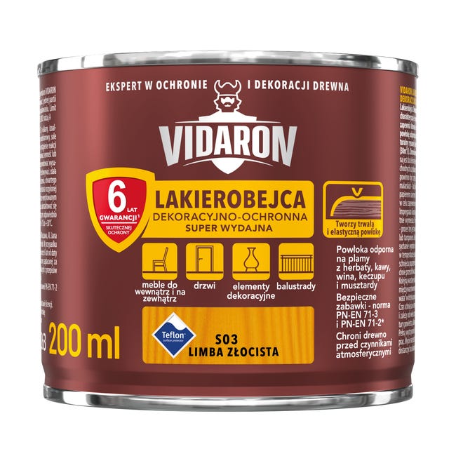 Lakierobejca do drewna OCHRONNO – DEKORACYJNA 0.2 l Limba złocista VIDARON