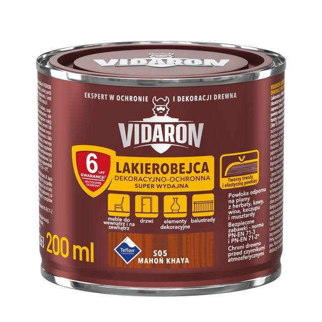 Lakierobejca do drewna OCHRONNO – DEKORACYJNA 0.2 l Mahoń khaya VIDARON