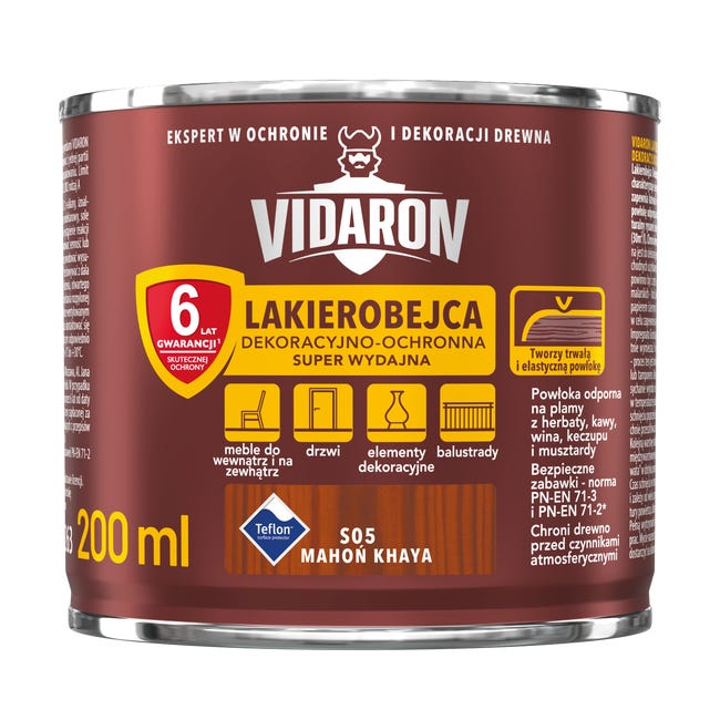 Lakierobejca do drewna OCHRONNO – DEKORACYJNA 0.2 l Mahoń khaya VIDARON