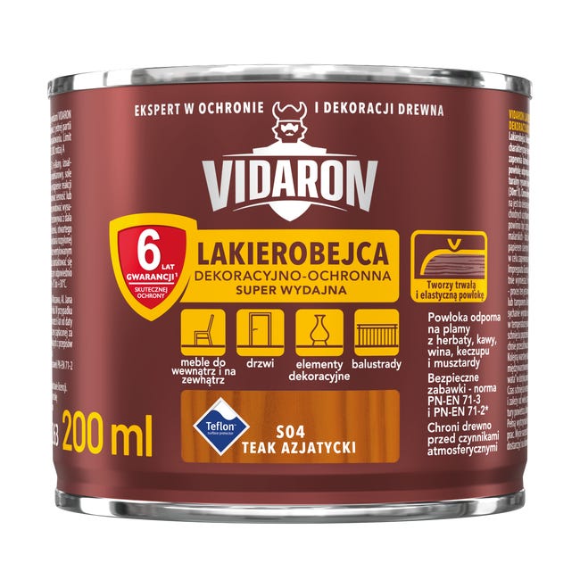 Lakierobejca do drewna OCHRONNO – DEKORACYJNA 0.2 l Teak azjatycki VIDARON