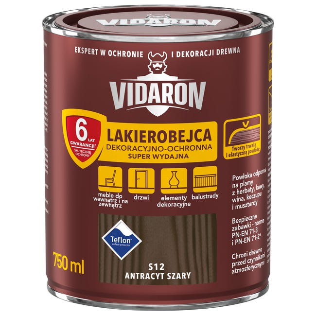Lakierobejca do drewna OCHRONNO – DEKORACYJNA 0.75 l Antracyt szary VIDARON