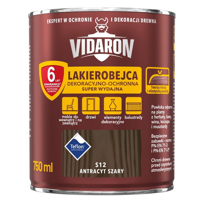 Lakierobejca do drewna OCHRONNO – DEKORACYJNA 0.75 l Antracyt szary VIDARON