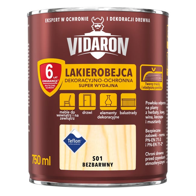 Lakierobejca do drewna OCHRONNO – DEKORACYJNA 0.75 l Bezbarwny VIDARON