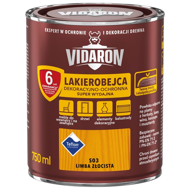 Lakierobejca do drewna OCHRONNO – DEKORACYJNA 0.75 l Limba złocista VIDARON