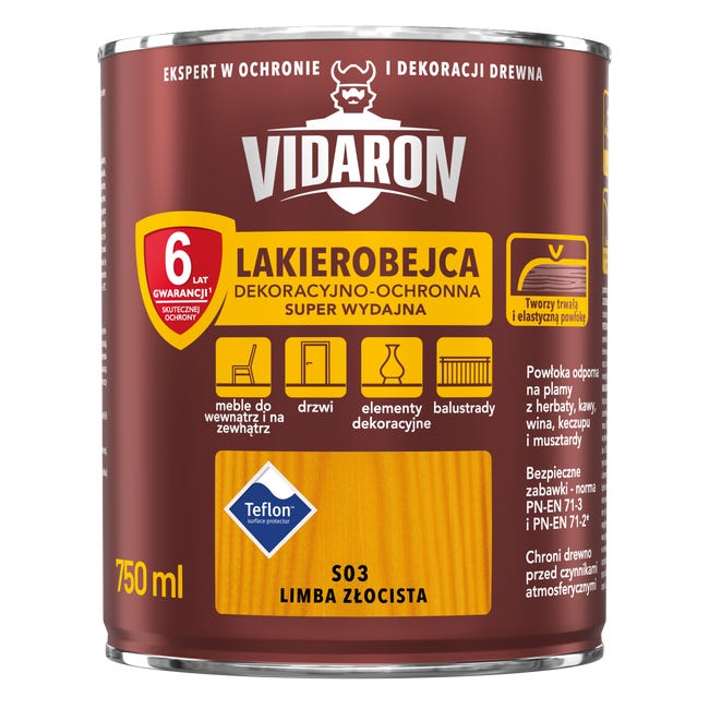 Lakierobejca do drewna OCHRONNO – DEKORACYJNA 0.75 l Limba złocista VIDARON