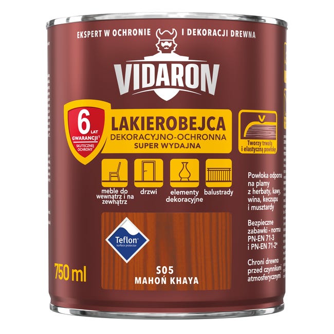Lakierobejca do drewna OCHRONNO – DEKORACYJNA 0.75 l Mahoń khaya VIDARON
