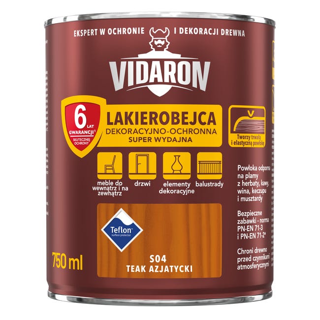 Lakierobejca do drewna OCHRONNO – DEKORACYJNA 0.75 l Teak azjatycki VIDARON
