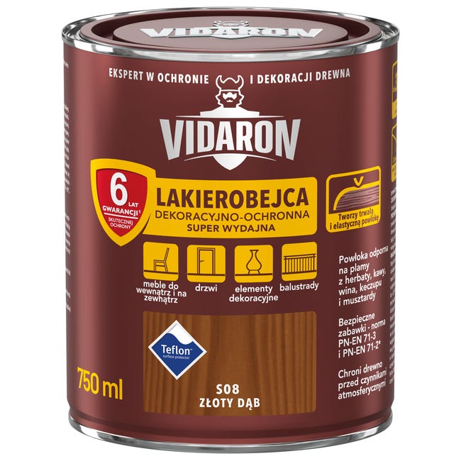 Lakierobejca do drewna OCHRONNO – DEKORACYJNA 0.75 l Złoty dąb VIDARON