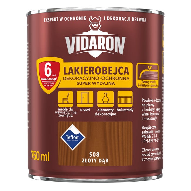 Lakierobejca do drewna OCHRONNO – DEKORACYJNA 0.75 l Złoty dąb VIDARON