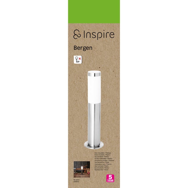 Lampa ogrodowa słupek Bergen srebrny E27 45 cm IP44 LED Inspire