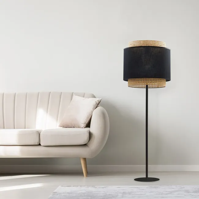 Lampa podłogowa Boho czarna z rattanem E27 TK Lighting
