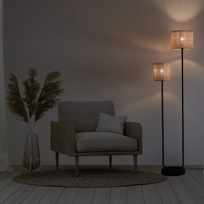 Lampa podłogowa Carvi czarny raffia 2 x E27 Inspire