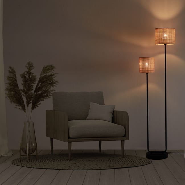 Lampa podłogowa Carvi czarny raffia 2 x E27 Inspire