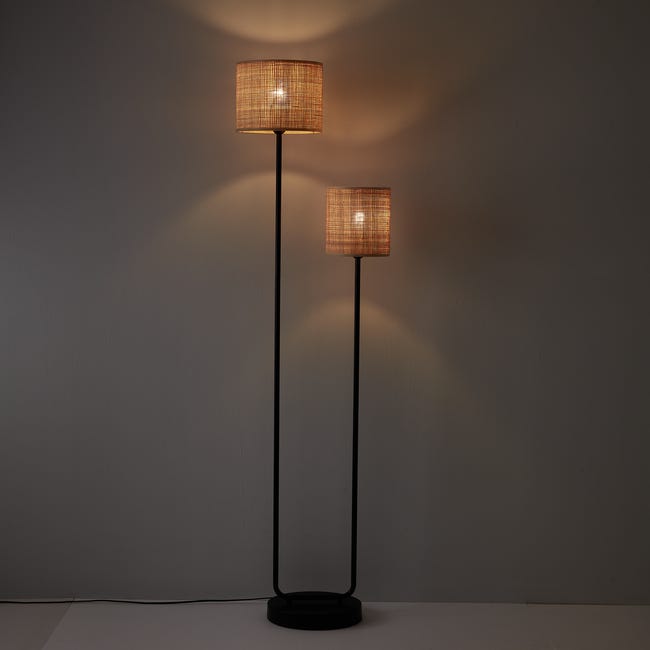 Lampa podłogowa Carvi czarny raffia 2 x E27 Inspire