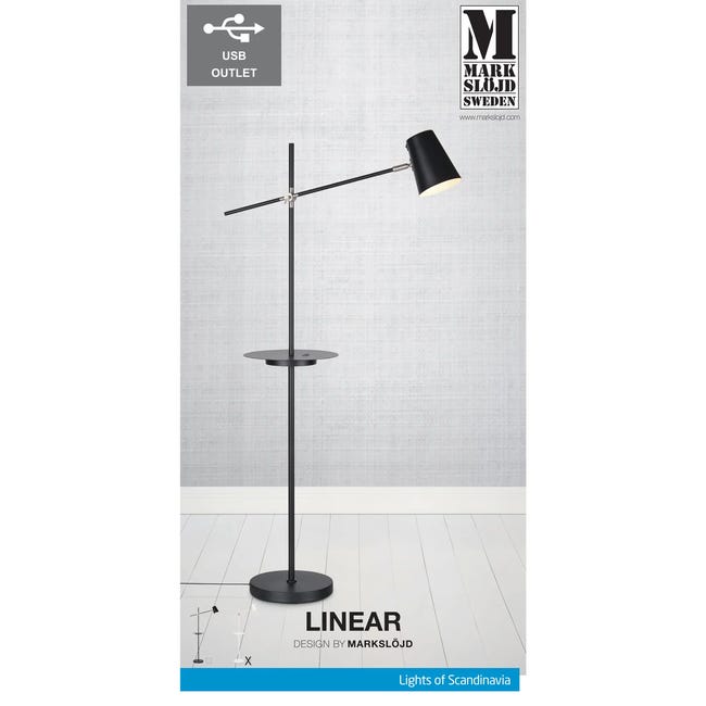 Lampa podłogowa Linear biała E14 z gniazdem USB Markslojd