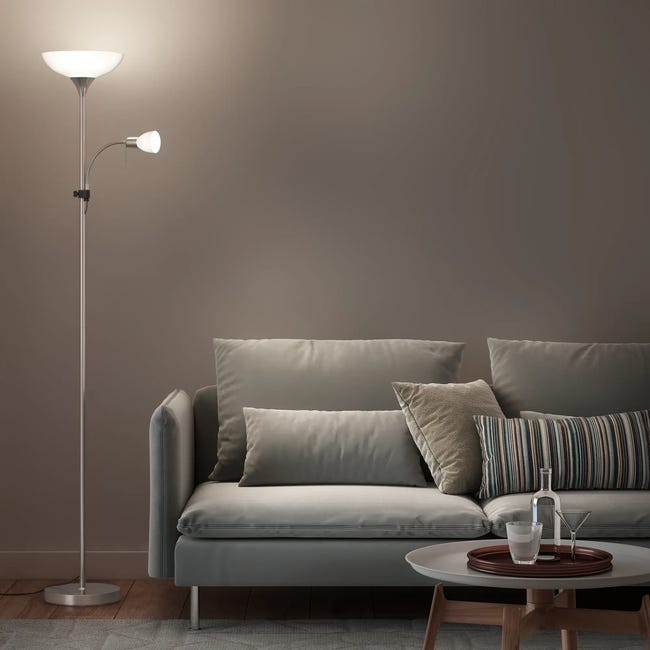 Lampa podłogowa z lampką do czytania Gustav chrom E27 + E14 Inspire